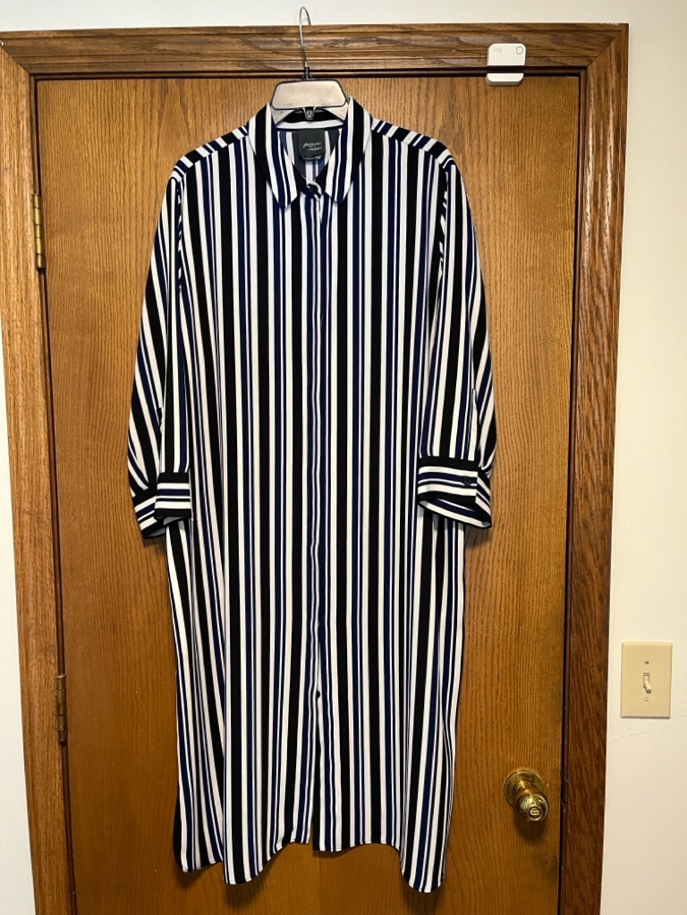 Persona by Marina Rinaldi Navy, Black and White Vertical Stripe Dress
